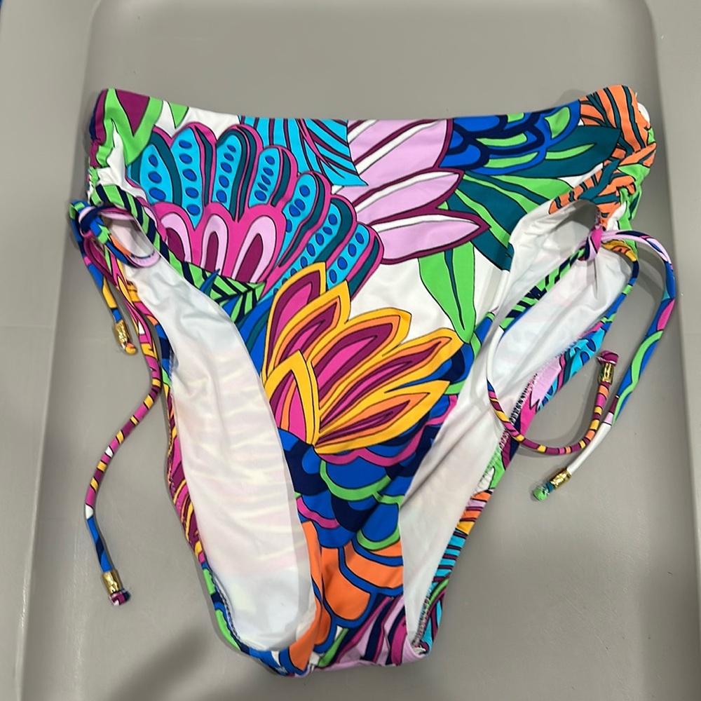 TRINA TURK colorful High Waist Bikini Bottom side cinch tie size 10 nwt